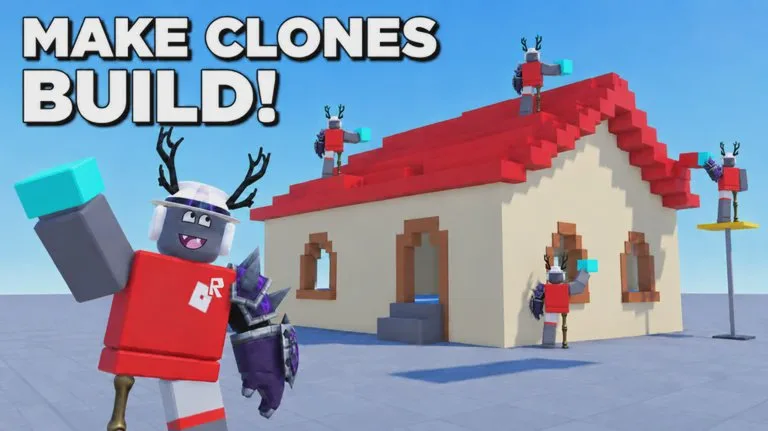Red-clad clones assembling a small build in CLONE BUILDERS.